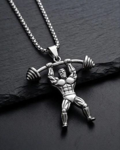 Bodybuilder Barbell Weightlifting Fitness Pendant Box Chain