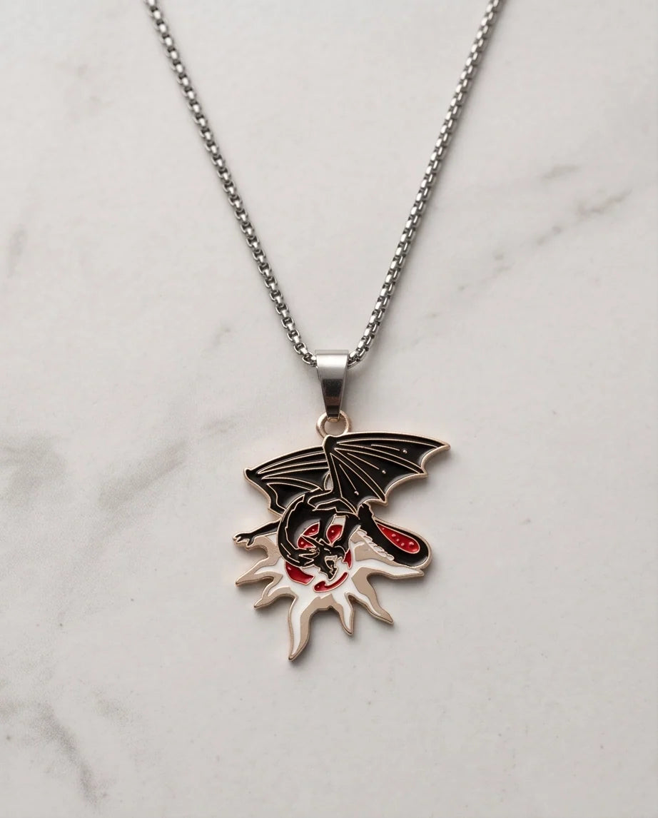 Gold Celestial Sun Dragon Enamel Pendant Necklace