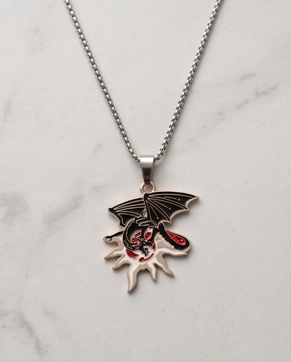Gold Celestial Sun Dragon Enamel Pendant Necklace