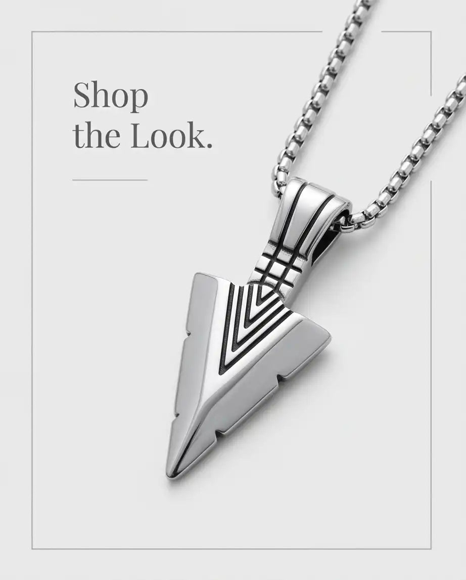 Geometric Arrowhead Pendant Silver Box Chain Necklace