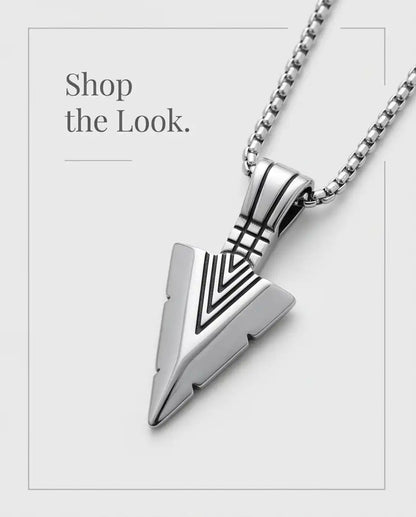 Geometric Arrowhead Pendant Silver Box Chain Necklace
