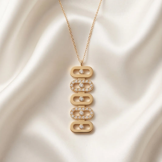 Gold Multi-Link Crystal Pendant Necklace