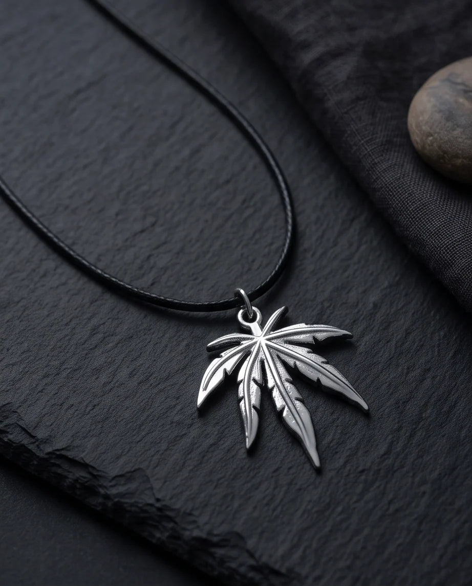 Silver Leaf Pendant Cord Necklace