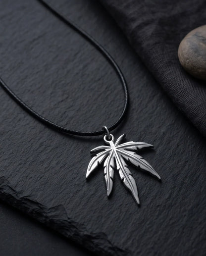 Silver Leaf Pendant Cord Necklace
