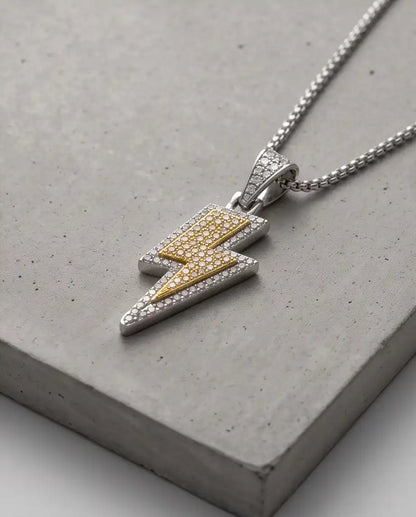 Iced Two-Tone Lightning Bolt Pendant Box Chain