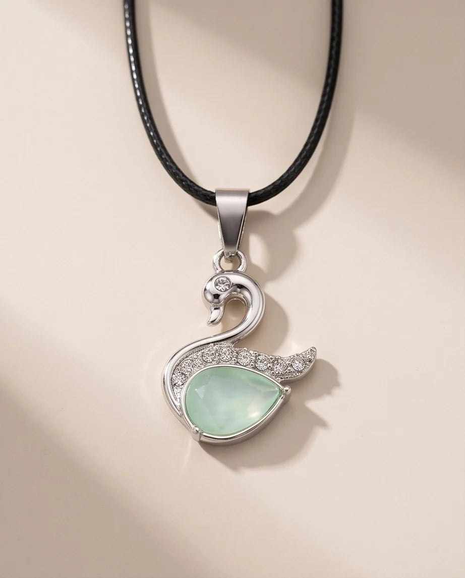 Silver Mint Green Swan Pendant Necklace