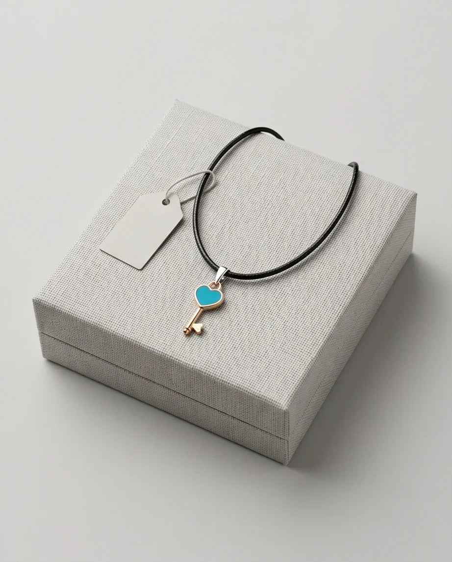 Gold and Turquoise Heart Key Pendant Necklace
