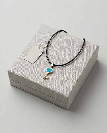 Gold and Turquoise Heart Key Pendant Necklace