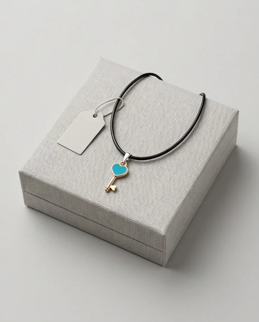 Gold and Turquoise Heart Key Pendant Necklace