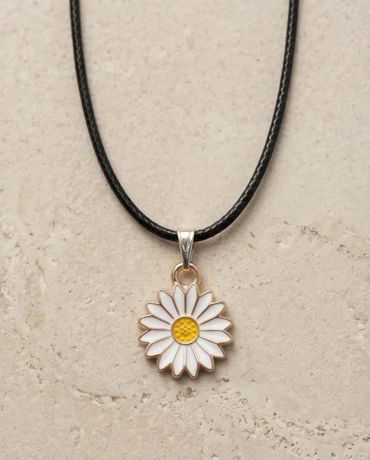 Gold and White Daisy Pendant Necklace