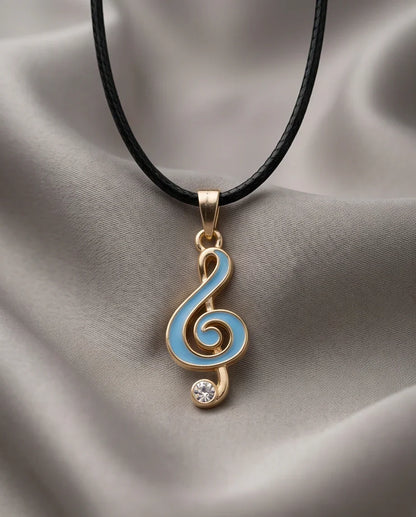 Gold Light Blue Treble Clef Music Necklace