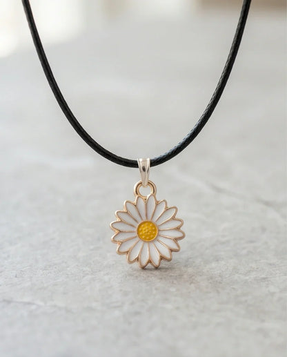 Gold and White Daisy Pendant Necklace