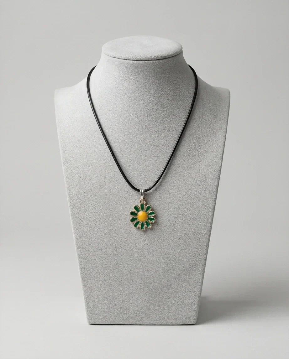Gold and Green Sunflower Pendant Necklace
