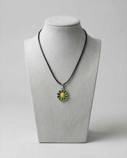 Gold and Green Sunflower Pendant Necklace