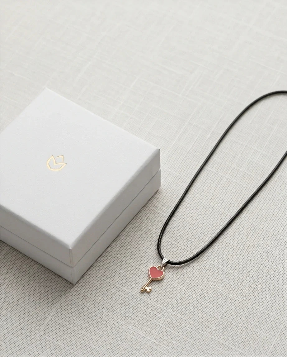 Gold and Red Heart Key Necklace