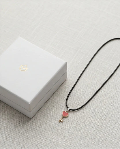Gold and Red Heart Key Necklace