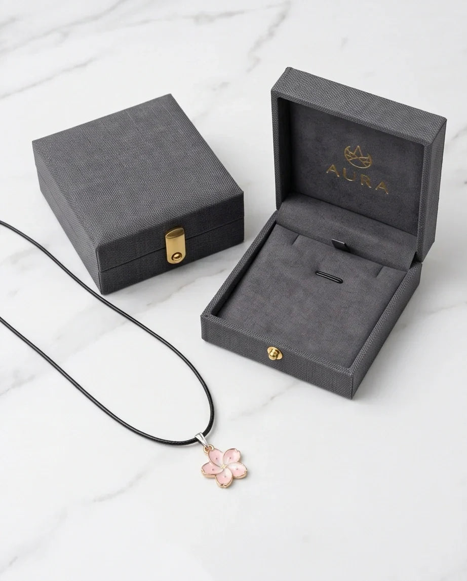 Blushing Cherry Blossom Enamel Pendant Necklace