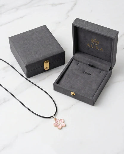 Blushing Cherry Blossom Enamel Pendant Necklace