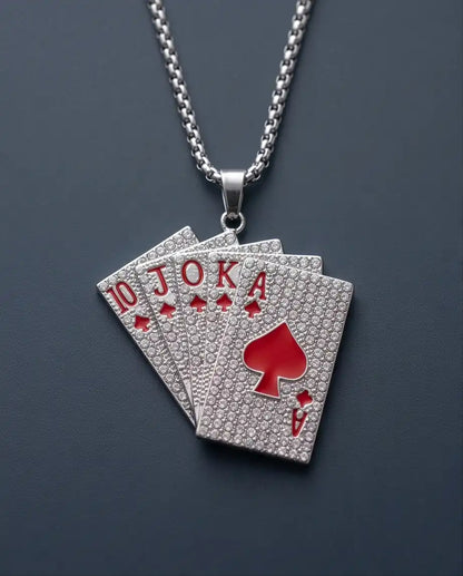 Iced Red Royal Flush Pendant Box Chain
