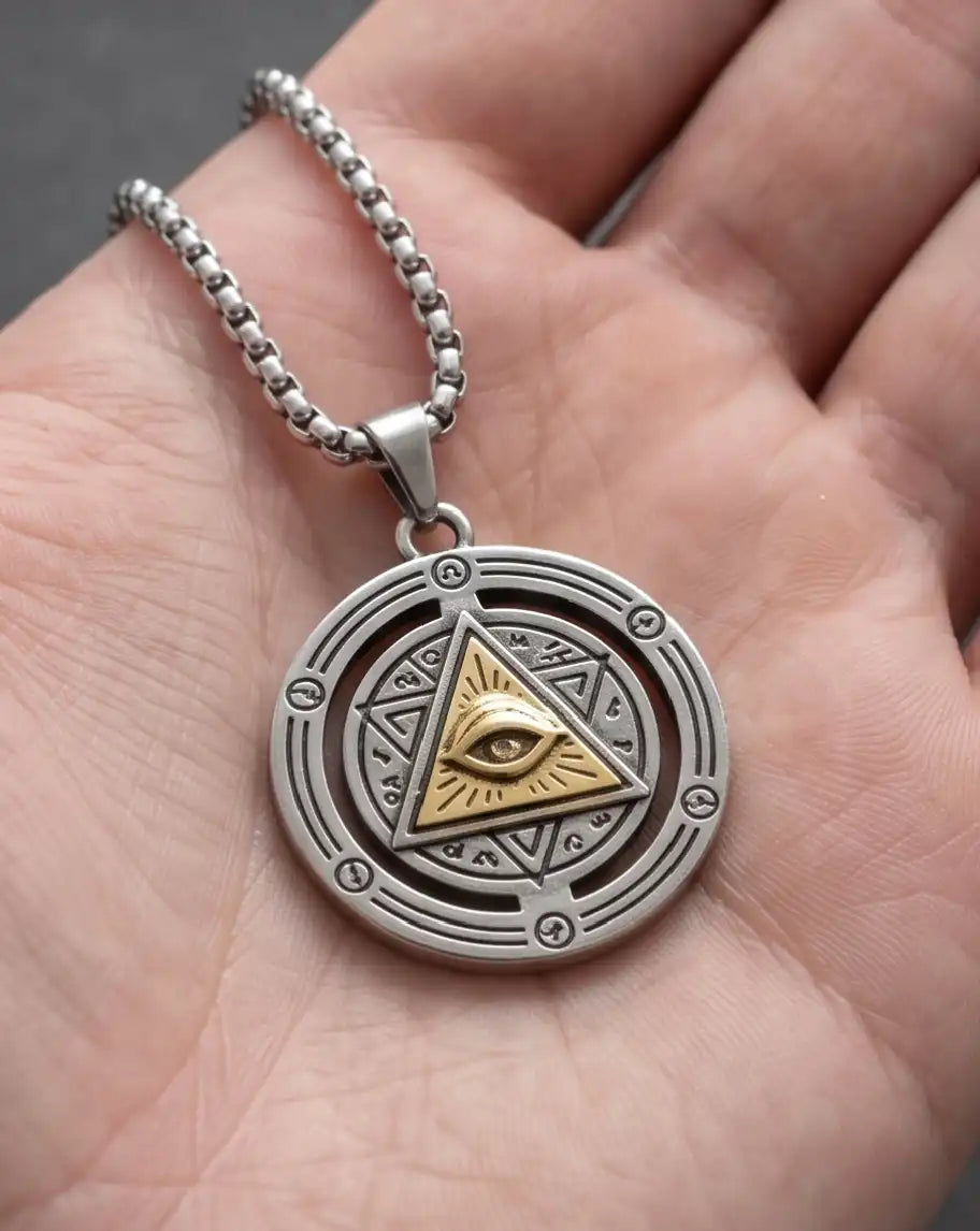Eye of Providence Gold Pyramid Occult Pendant Box Chain