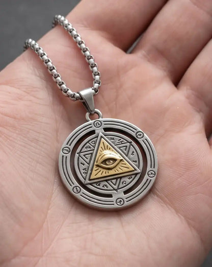 Eye of Providence Gold Pyramid Occult Pendant Box Chain