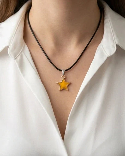 Vibrant Yellow Star Enamel Pendant Necklace