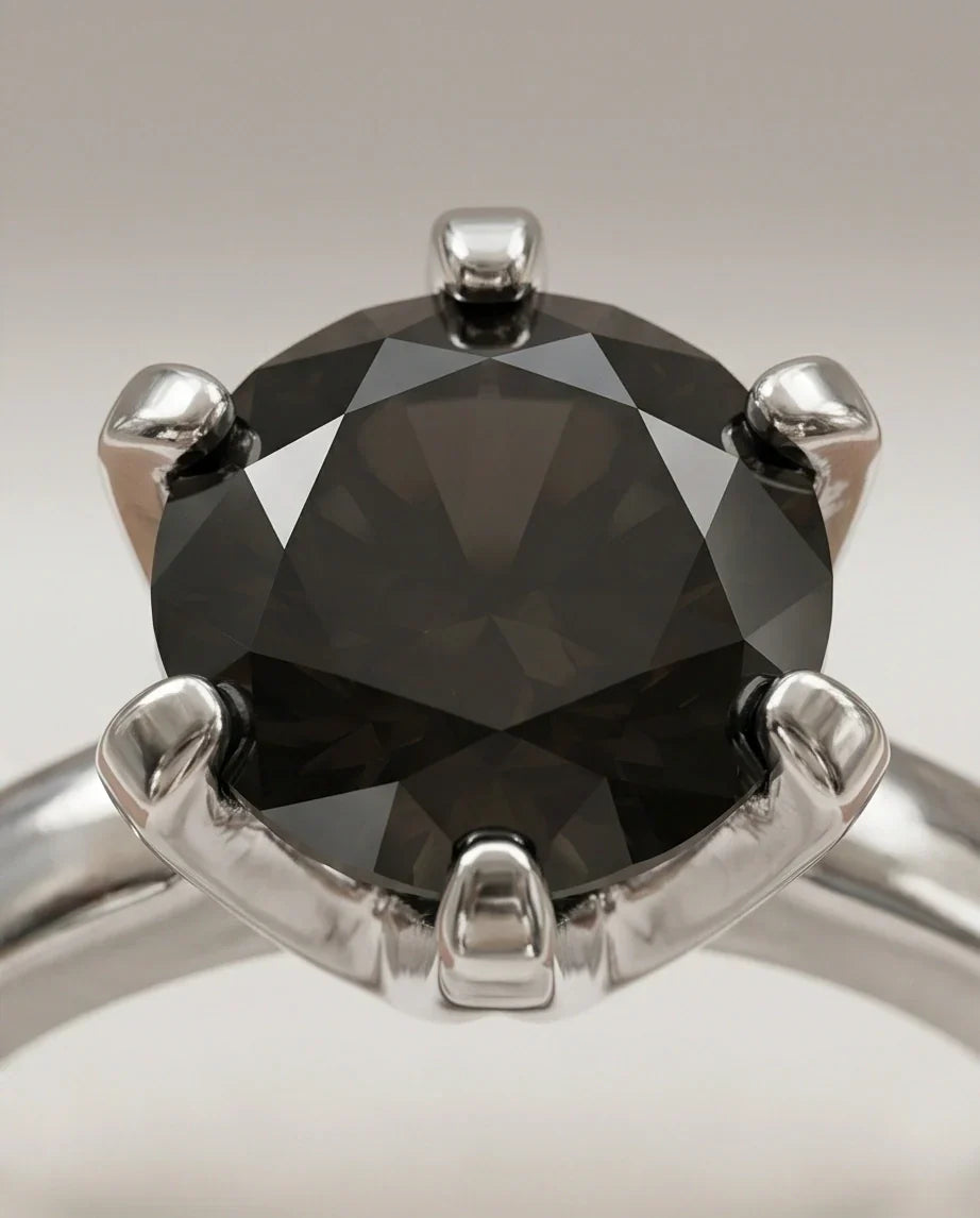 Sterling Silver Round-Cut High Crown Black Solitaire Ring