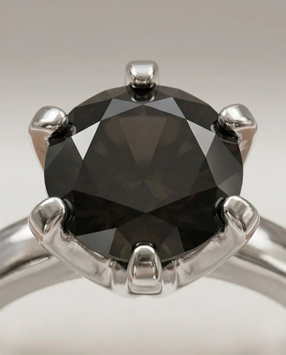 Sterling Silver Round-Cut High Crown Black Solitaire Ring