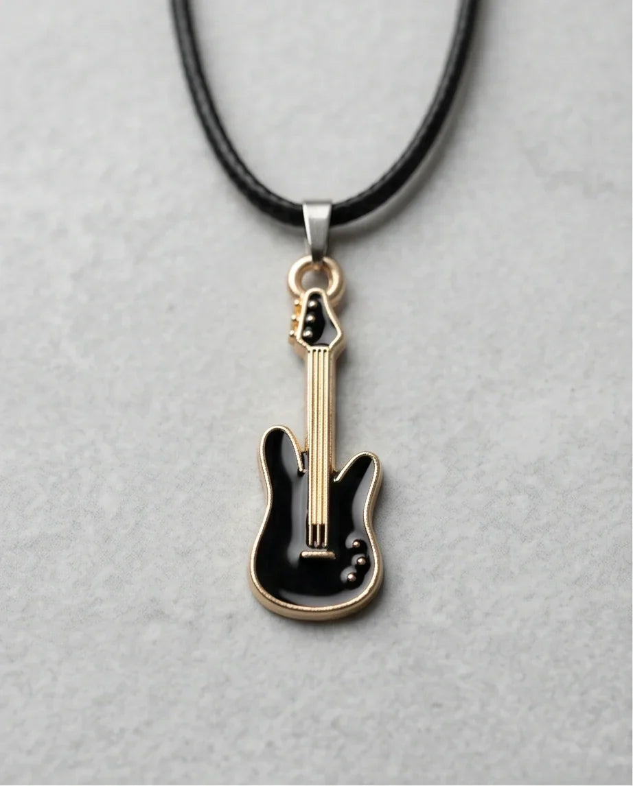 Gold and Black Electric Guitar Necklace