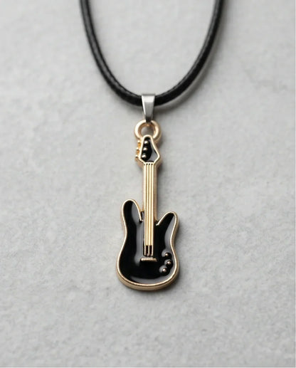 Gold and Black Electric Guitar Necklace
