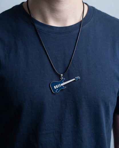 Navy Blue and Silver Electric Guitar Cord Necklace