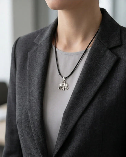 Silver Lucky Elephant Pendant Necklace