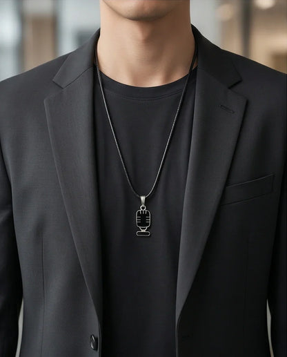 Silver Retro Black Microphone Necklace