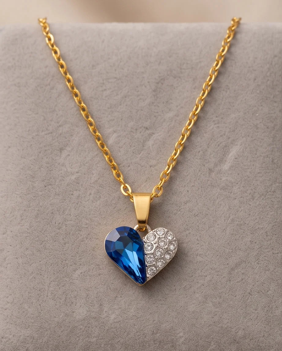 Silver Sapphire Heart Pavé Pendant Necklace