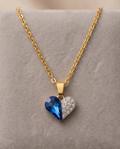 Silver Sapphire Heart Pavé Pendant Necklace