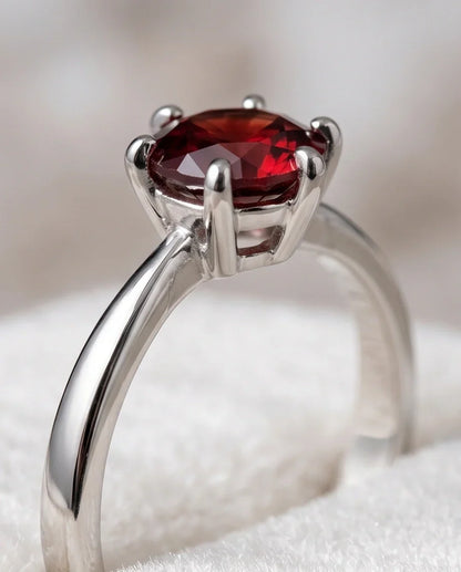 Sterling Silver Classic Round-Cut Crimson Ruby Solitaire Ring