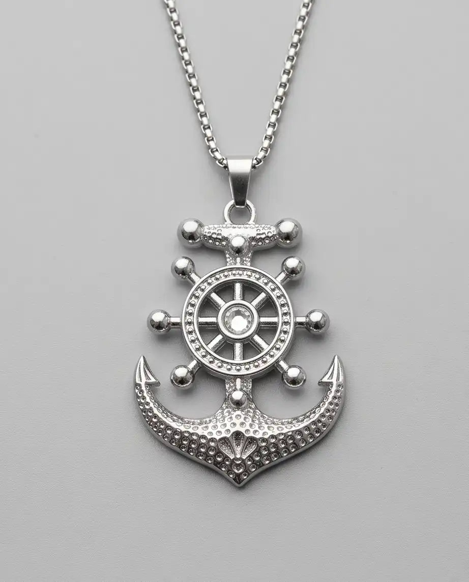 Nautical Ship Wheel Anchor Pendant Box Chain