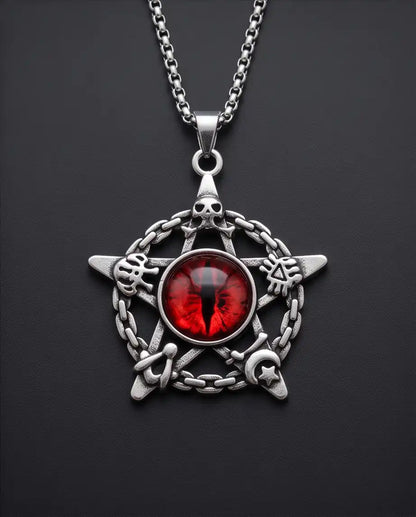 Red Dragon Eye Pentagram Occult Pendant Box Chain