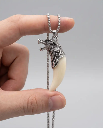 Viking Wolf Fang Pendant Box Chain