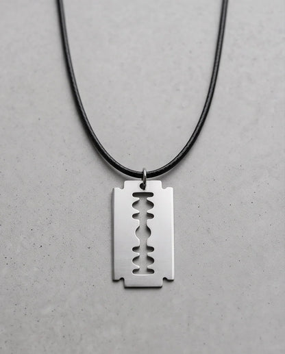 Brushed Silver Razor Blade Cord Necklace