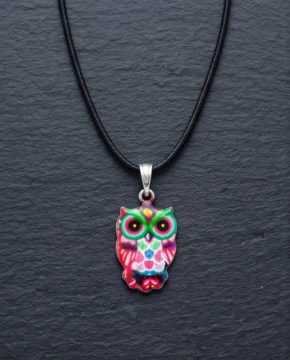 Vibrant Kaleidoscope Owl Totem Pendant Necklace