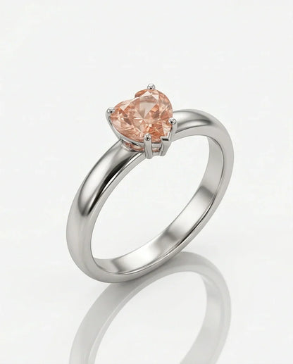 Sterling Silver Heart-Cut Peach Morganite Solitaire Ring