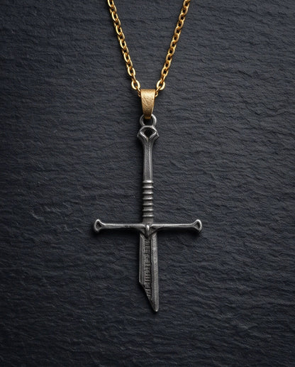 Silver Broken Sword Pendant Necklace
