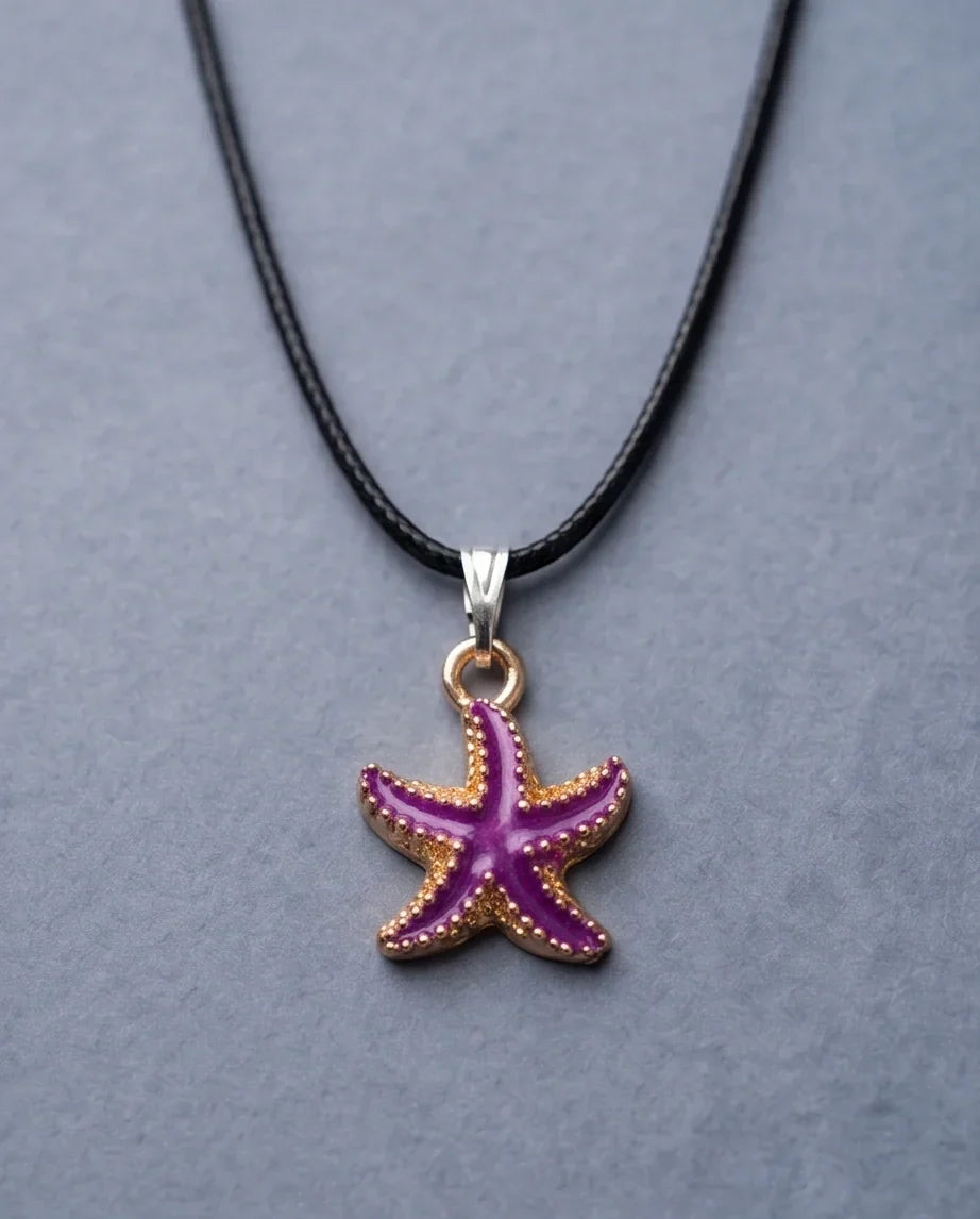 Textured Purple Starfish Enamel Pendant Necklace