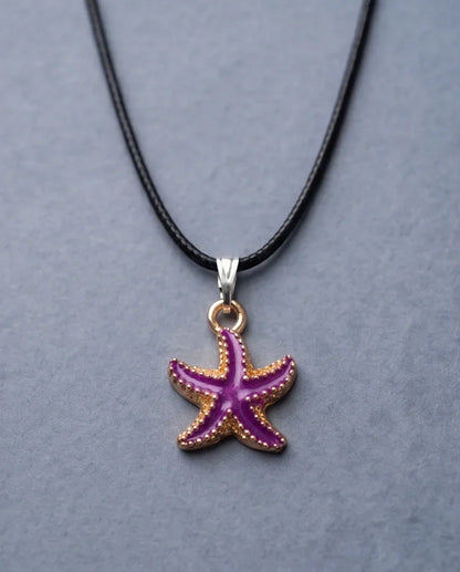 Textured Purple Starfish Enamel Pendant Necklace