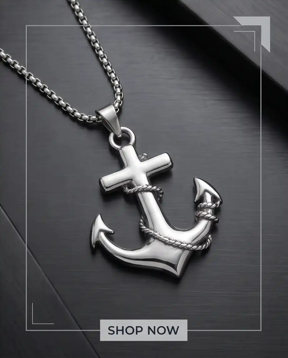 Mariner's Anchor and Cross Pendant Box Chain