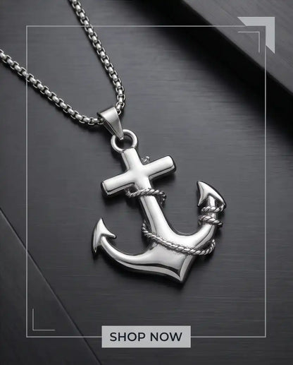 Mariner's Anchor and Cross Pendant Box Chain