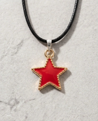 Vibrant Red Star Enamel Pendant Necklace