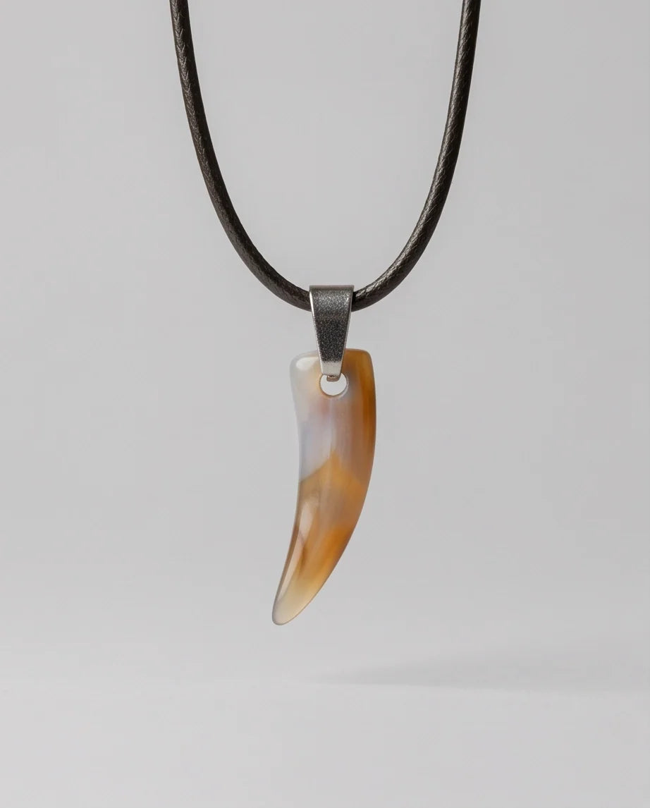Silver Agate Tooth Pendant Chain Necklace