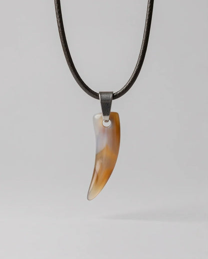 Silver Agate Tooth Pendant Chain Necklace